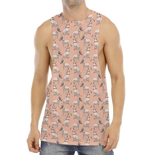 Orange Bull Terrier Pattern Print Men's Muscle Tank Top