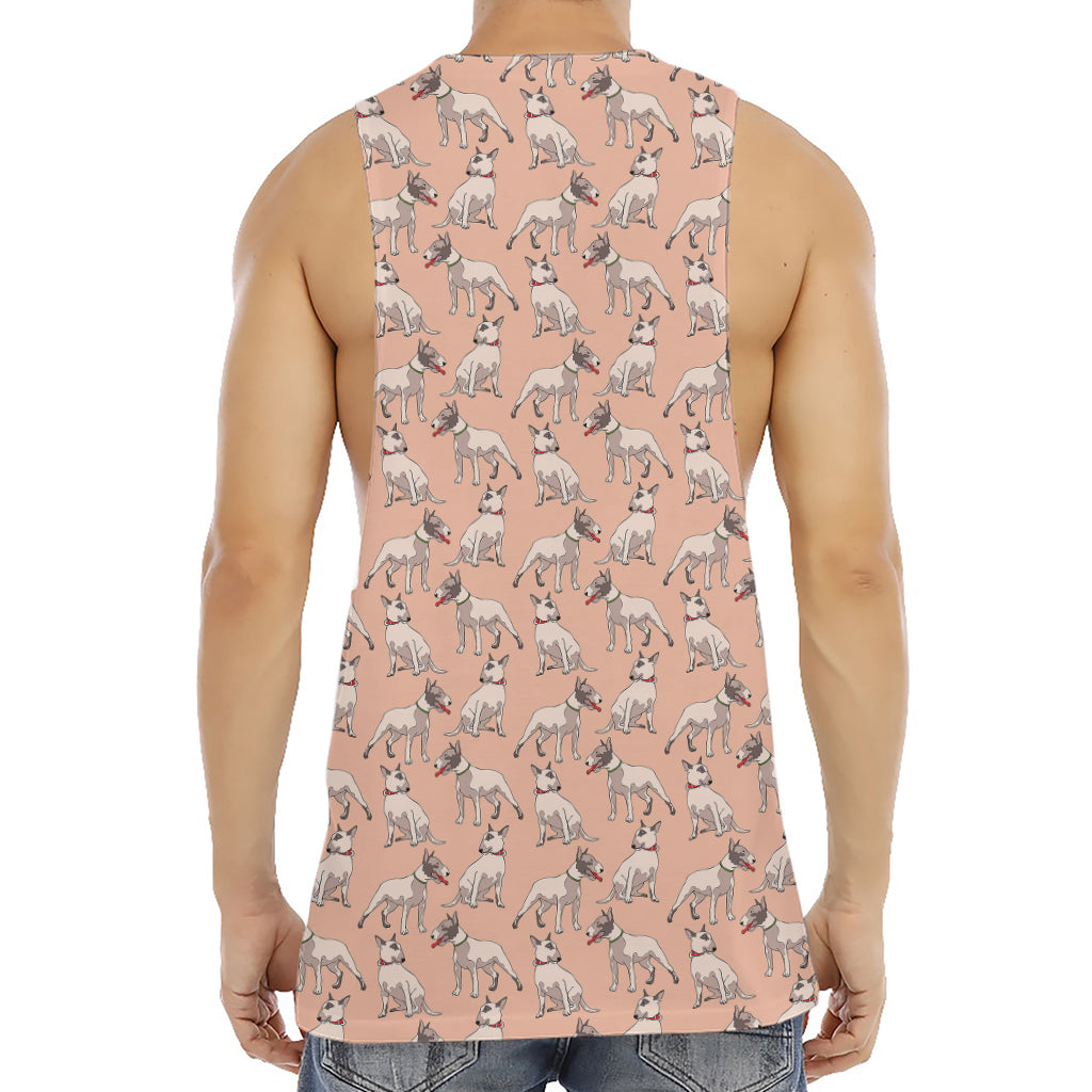 Orange Bull Terrier Pattern Print Men's Muscle Tank Top