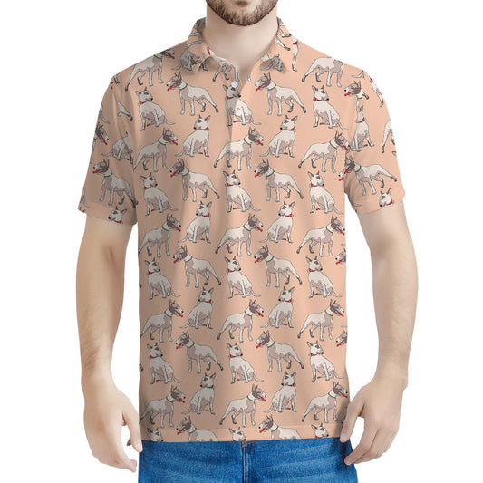 Orange Bull Terrier Pattern Print Men's Polo Shirt