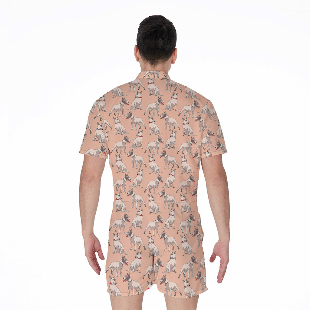 Orange Bull Terrier Pattern Print Men's Rompers