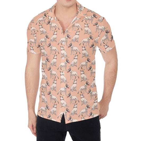 Orange Bull Terrier Pattern Print Men's Shirt