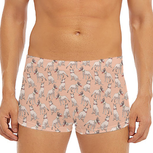 Orange Bull Terrier Pattern Print Men's Short Boxer Briefs