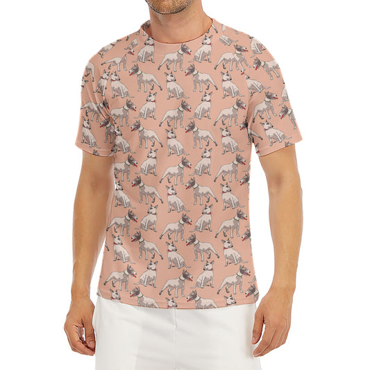 Orange Bull Terrier Pattern Print Men's Short Sleeve Rash Guard