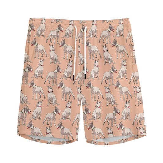 Orange Bull Terrier Pattern Print Men's Sports Shorts