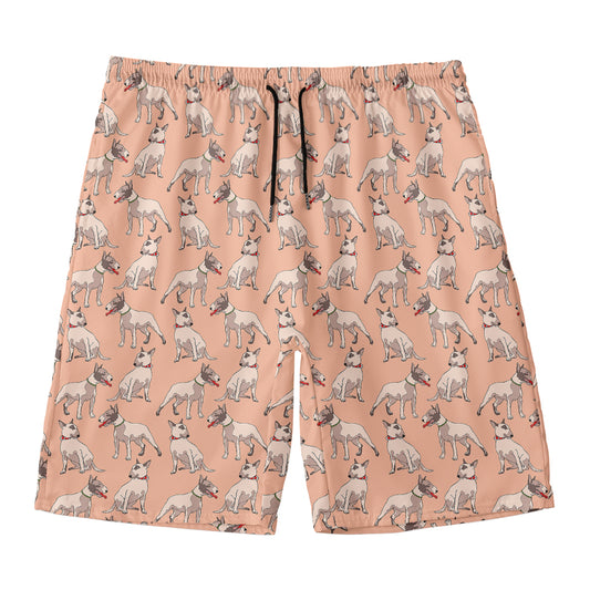 Orange Bull Terrier Pattern Print Men's Swim Trunks