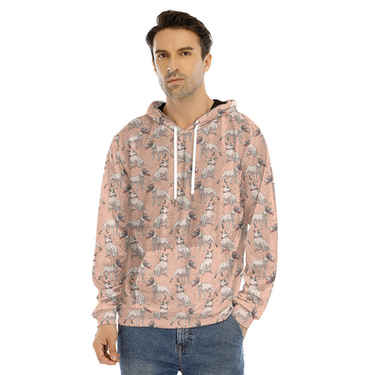 Orange Bull Terrier Pattern Print Men's Velvet Pullover Hoodie