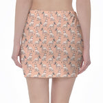 Orange Bull Terrier Pattern Print Pencil Mini Skirt