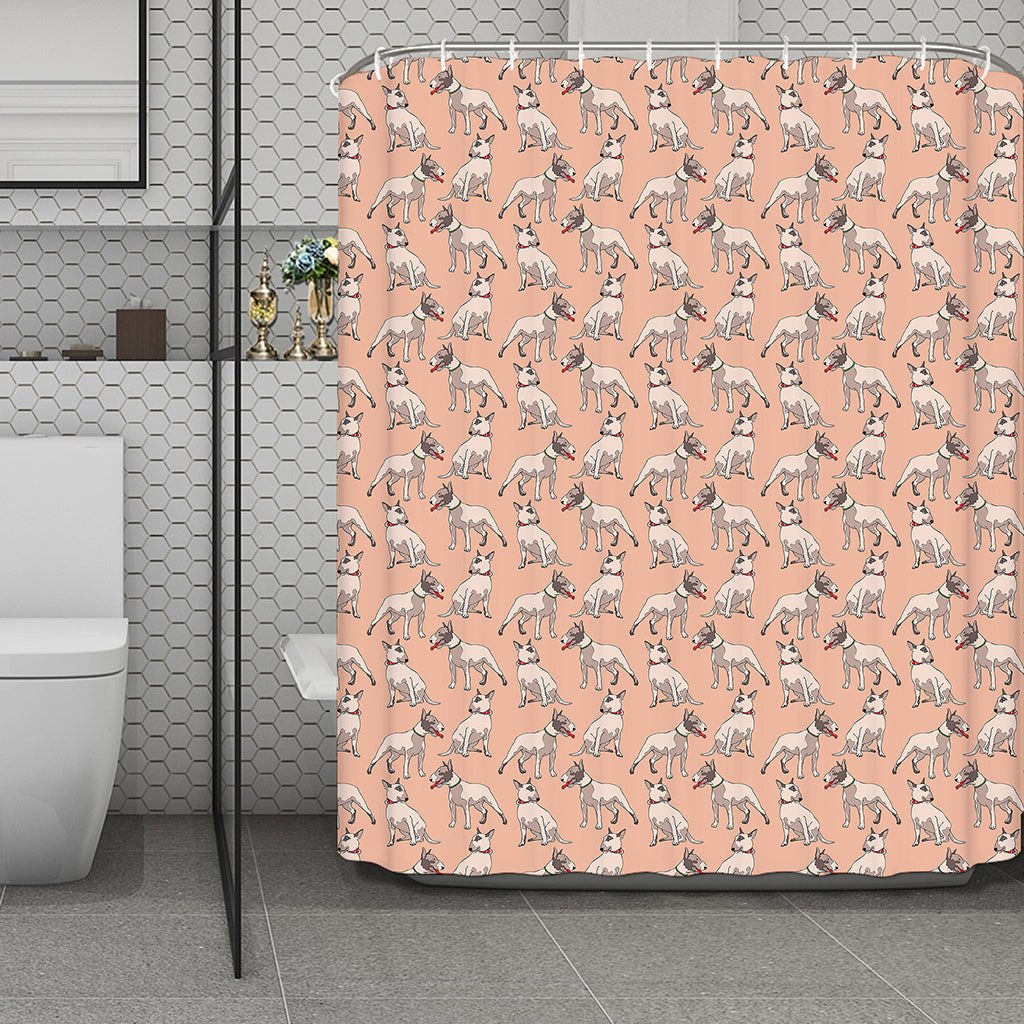 Orange Bull Terrier Pattern Print Polyester Shower Curtain
