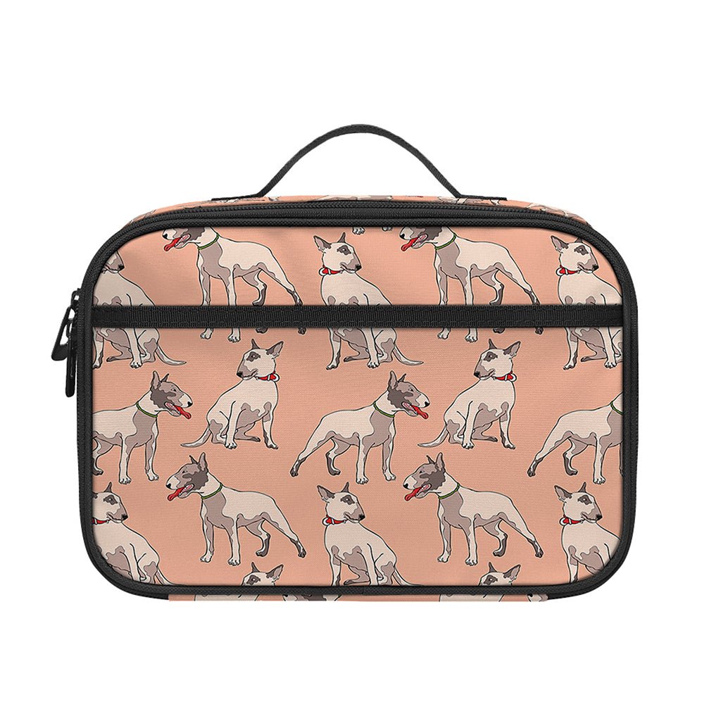 Orange Bull Terrier Pattern Print Portable Lunch Bag