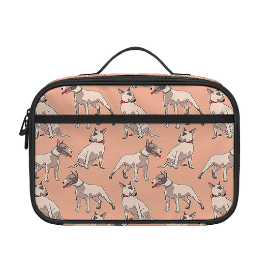 Orange Bull Terrier Pattern Print Portable Lunch Bag
