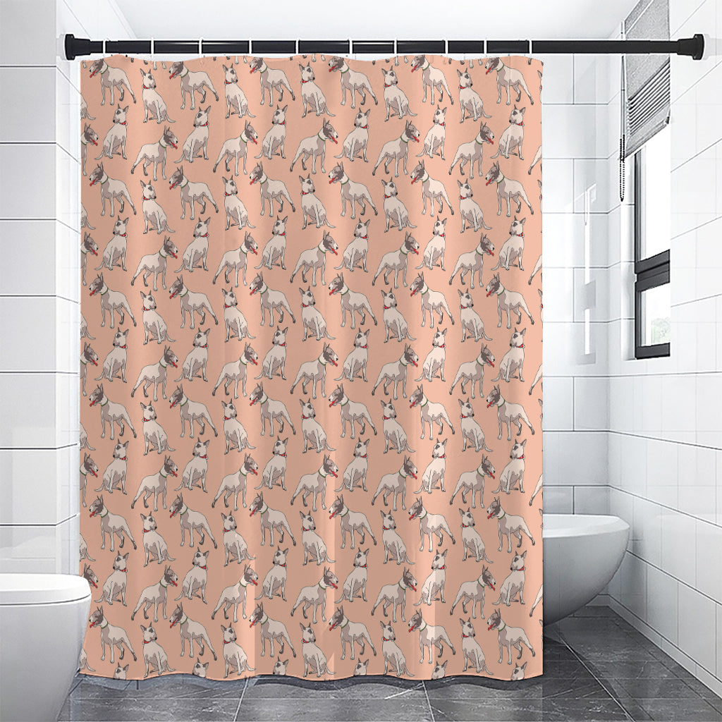 Orange Bull Terrier Pattern Print Premium Shower Curtain