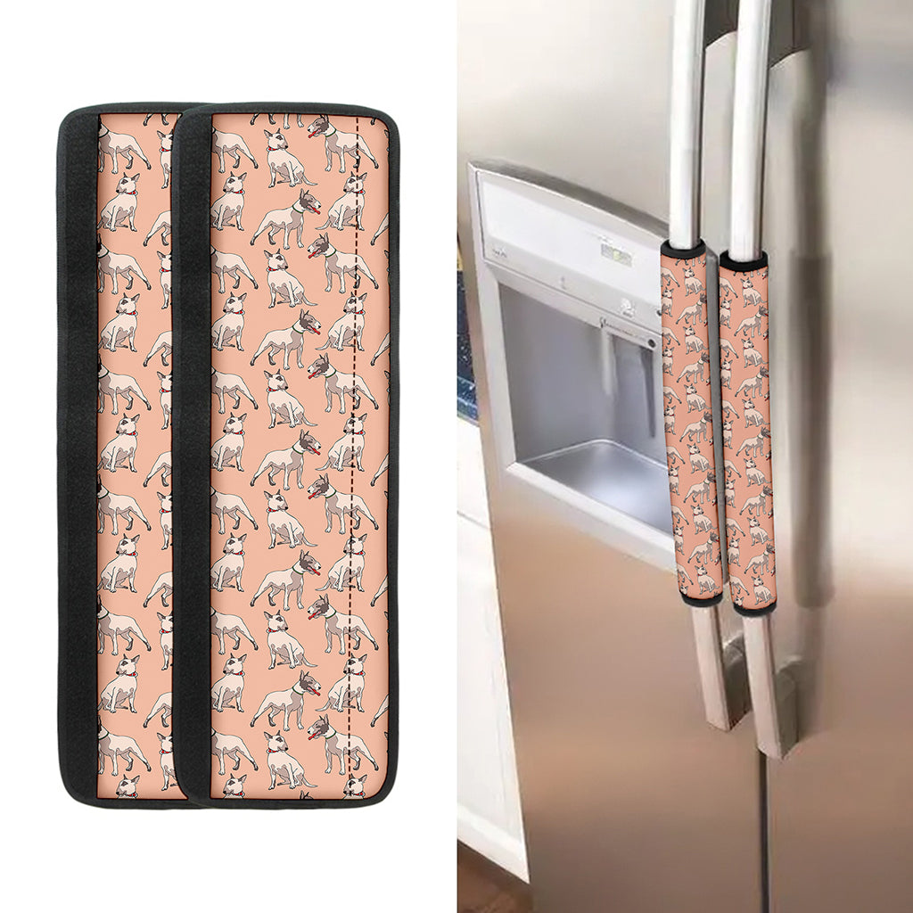 Orange Bull Terrier Pattern Print Refrigerator Handle Covers