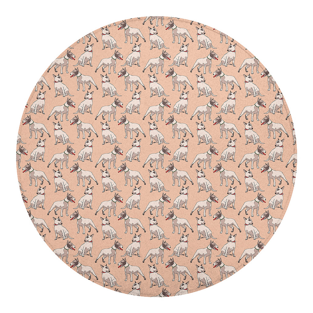 Orange Bull Terrier Pattern Print Round Blanket