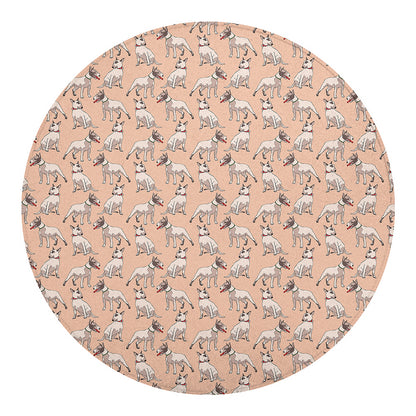 Orange Bull Terrier Pattern Print Round Blanket