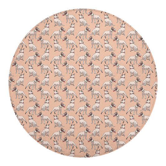 Orange Bull Terrier Pattern Print Round Blanket
