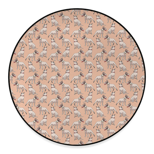 Orange Bull Terrier Pattern Print Round Floor Mat