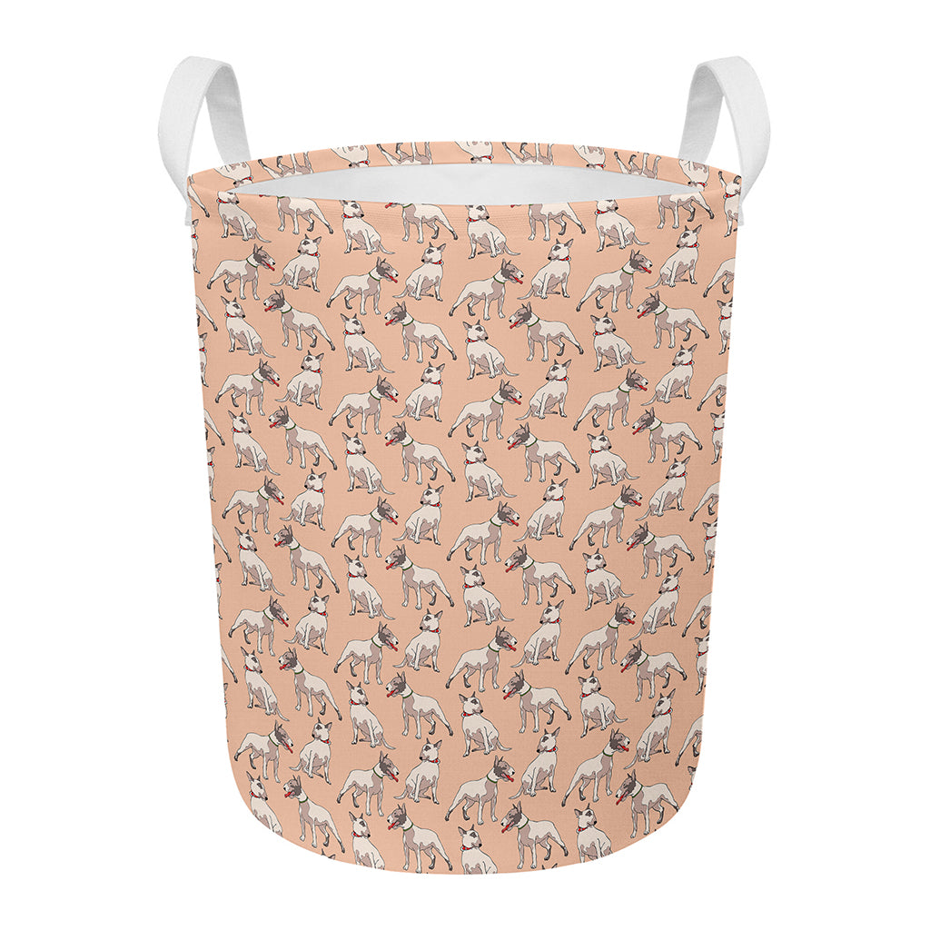 Orange Bull Terrier Pattern Print Round Laundry Basket