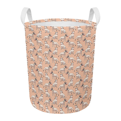 Orange Bull Terrier Pattern Print Round Laundry Basket