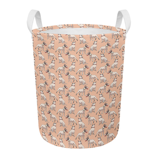 Orange Bull Terrier Pattern Print Round Laundry Basket