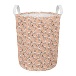 Orange Bull Terrier Pattern Print Round Laundry Basket