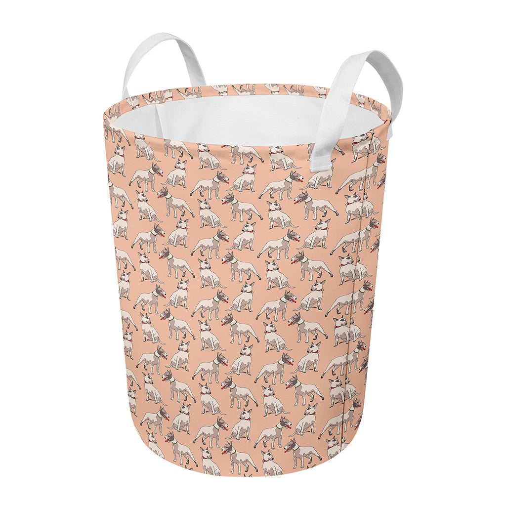 Orange Bull Terrier Pattern Print Round Laundry Basket