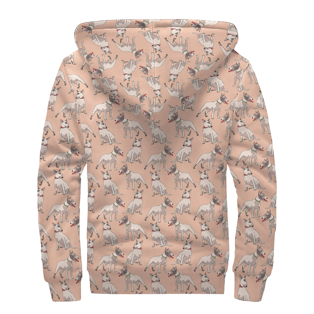 Orange Bull Terrier Pattern Print Sherpa Lined Zip Up Hoodie