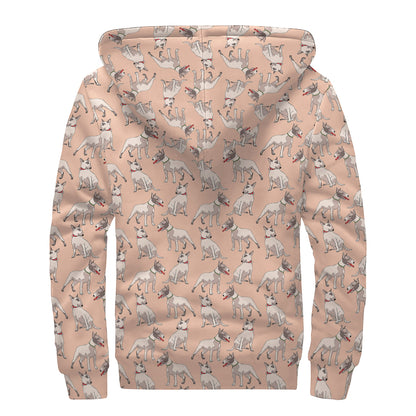 Orange Bull Terrier Pattern Print Sherpa Lined Zip Up Hoodie