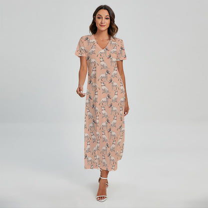 Orange Bull Terrier Pattern Print Short Sleeve Maxi Dress