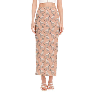 Orange Bull Terrier Pattern Print Side Slit Maxi Skirt