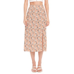 Orange Bull Terrier Pattern Print Side Slit Midi Skirt