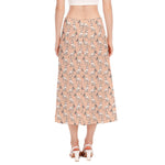 Orange Bull Terrier Pattern Print Side Slit Midi Skirt