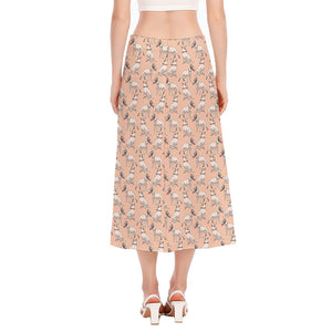 Orange Bull Terrier Pattern Print Side Slit Midi Skirt