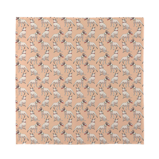 Orange Bull Terrier Pattern Print Silk Bandana