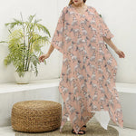 Orange Bull Terrier Pattern Print Silk V-Neck Kaftan Dress