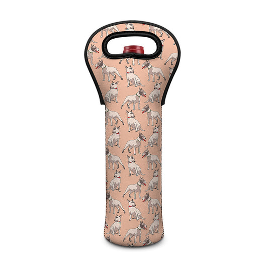 Orange Bull Terrier Pattern Print Single Neoprene Wine Tote