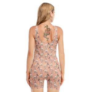 Orange Bull Terrier Pattern Print Sleeveless One Piece Swimsuit