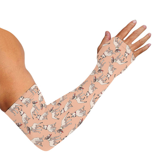 Orange Bull Terrier Pattern Print Sun Protection Arm Sleeves