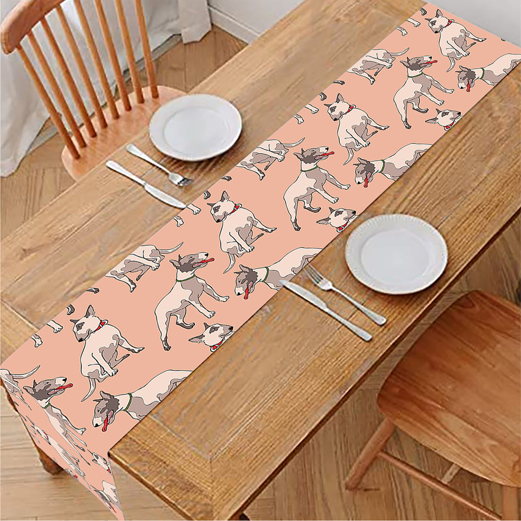 Orange Bull Terrier Pattern Print Table Runner