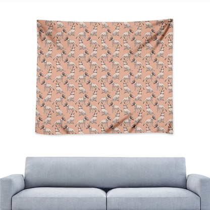 Orange Bull Terrier Pattern Print Tapestry