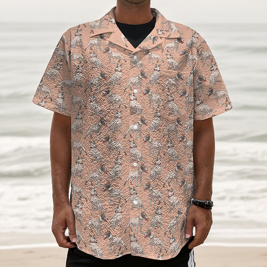 Orange Bull Terrier Pattern Print Textured Short Sleeve Shirt