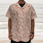 Orange Bull Terrier Pattern Print Textured Short Sleeve Shirt