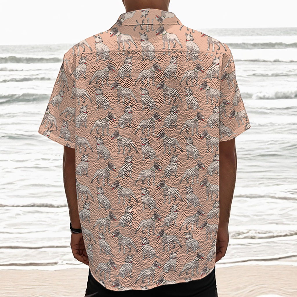 Orange Bull Terrier Pattern Print Textured Short Sleeve Shirt