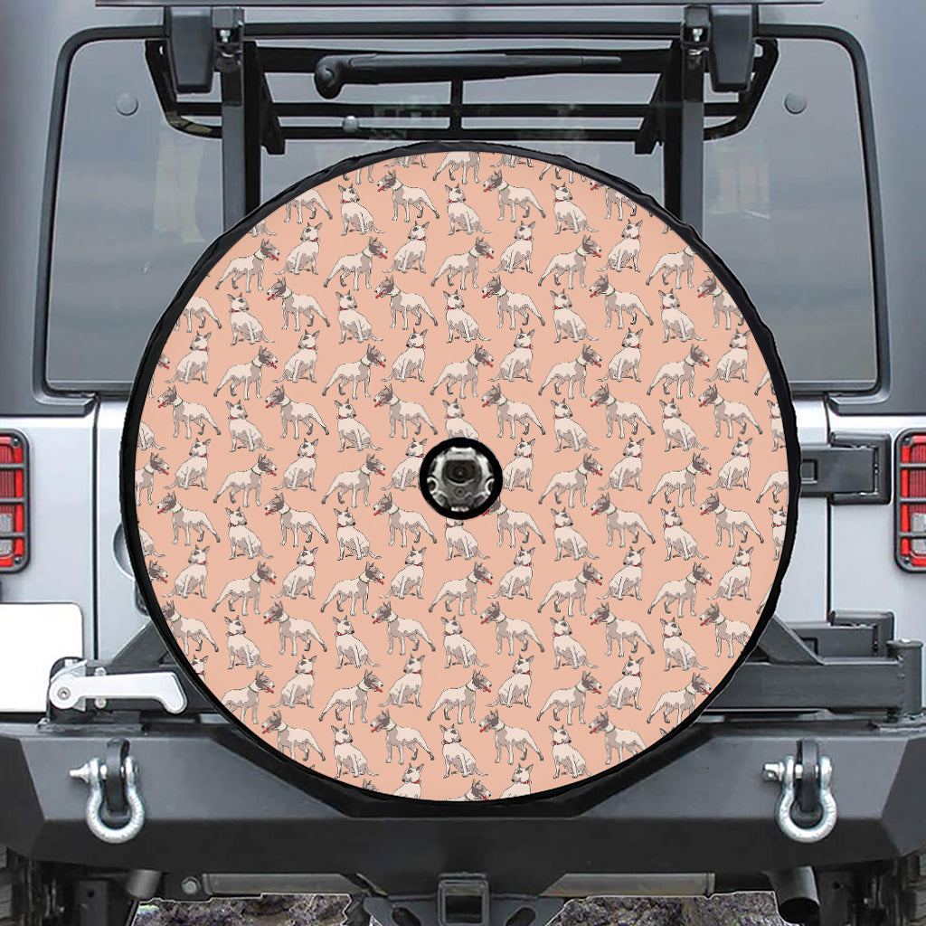 Orange Bull Terrier Pattern Print Tire Cover With Camera Hole
