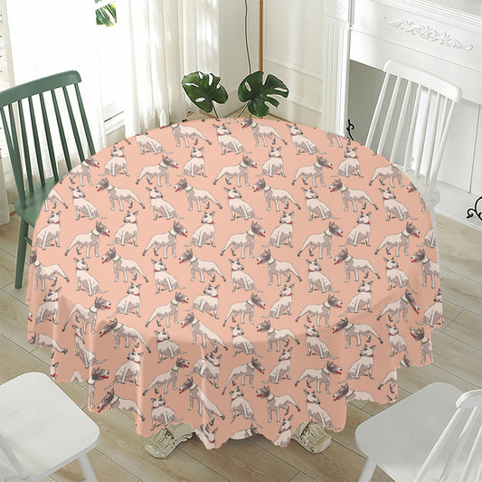 Orange Bull Terrier Pattern Print Waterproof Round Tablecloth