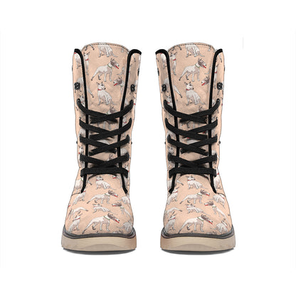 Orange Bull Terrier Pattern Print Winter Boots