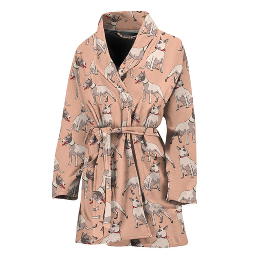 Orange Bull Terrier Pattern Print Women's Bathrobe