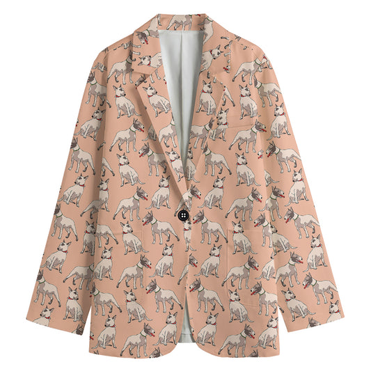 Orange Bull Terrier Pattern Print Women's Blazer