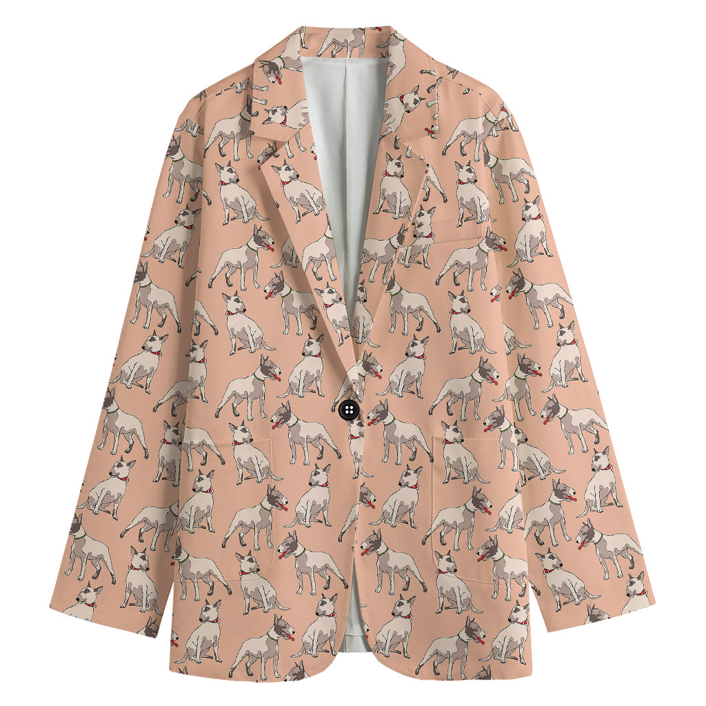 Orange Bull Terrier Pattern Print Women's Cotton Blazer