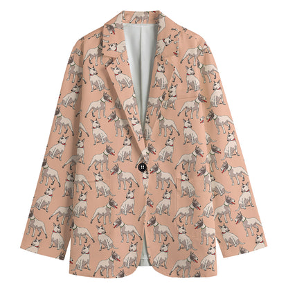 Orange Bull Terrier Pattern Print Women's Cotton Blazer