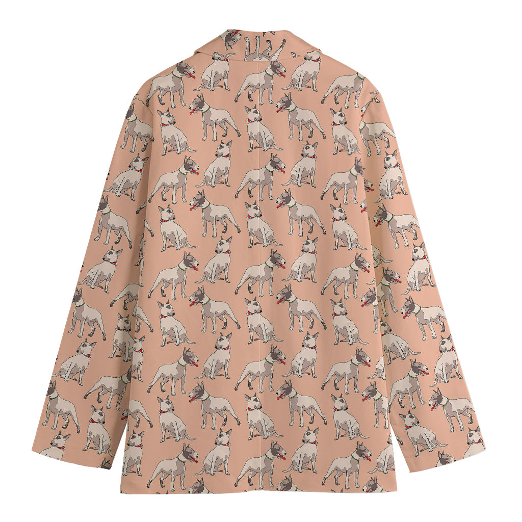 Orange Bull Terrier Pattern Print Women's Cotton Blazer